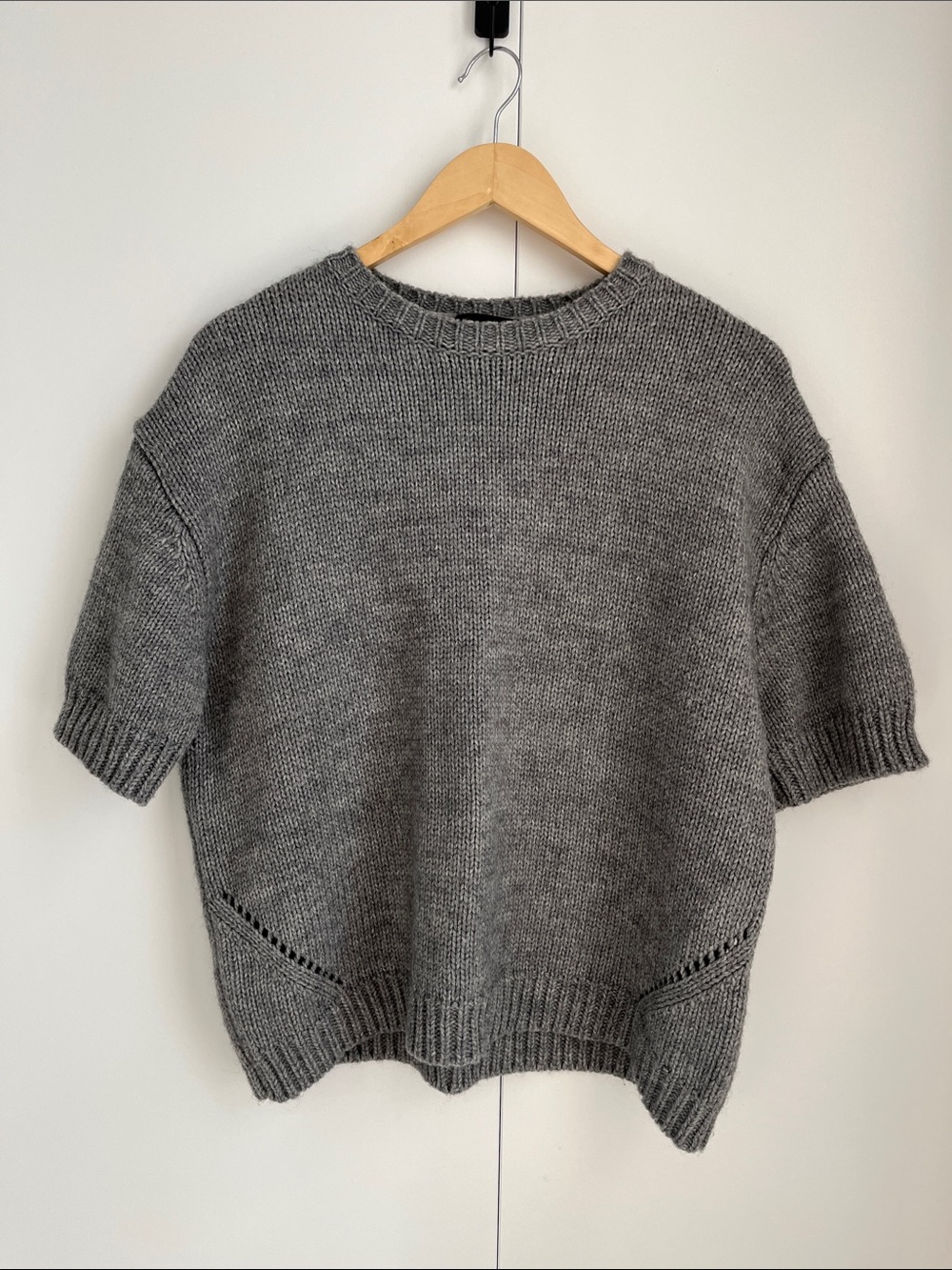 Gray Short-Sleeve Knit Sweater